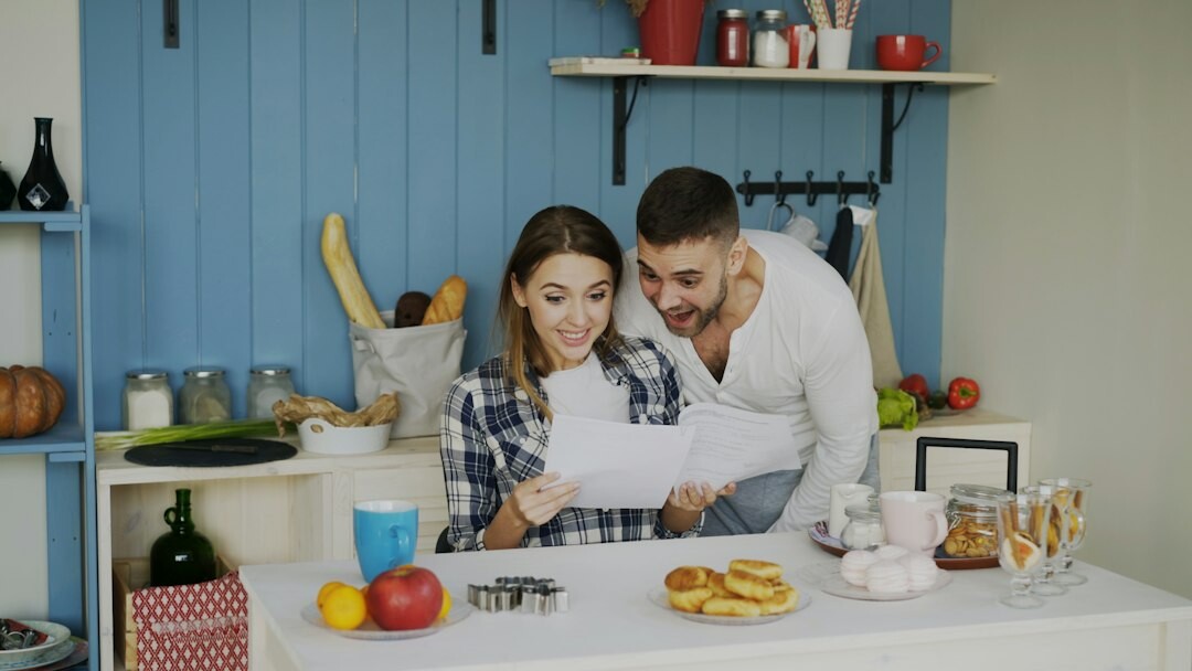 couple reviewing documents at home